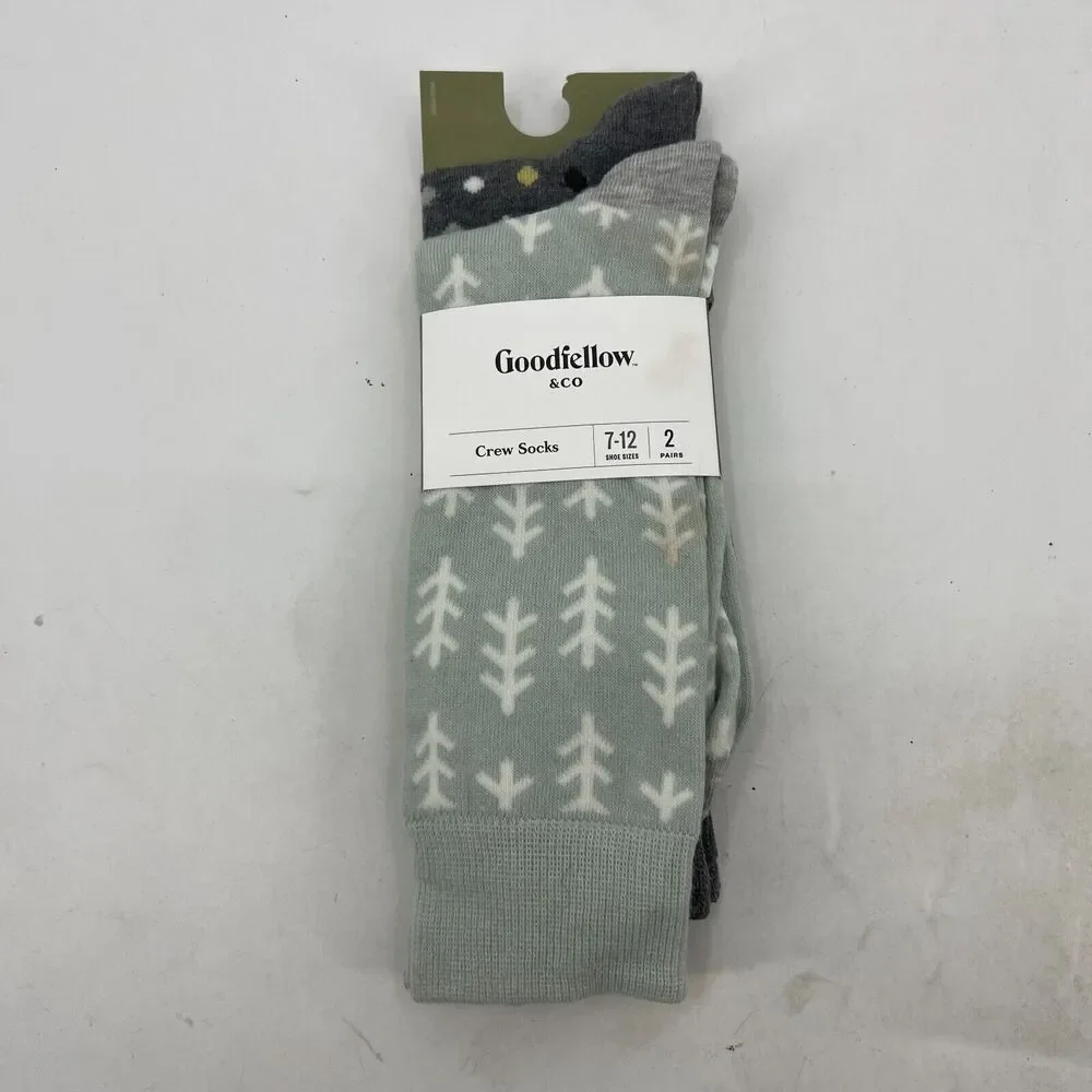 Goodfellow Socks Mens 7-12 Grey Printed Business Casual Stretch Crew 2-Pack